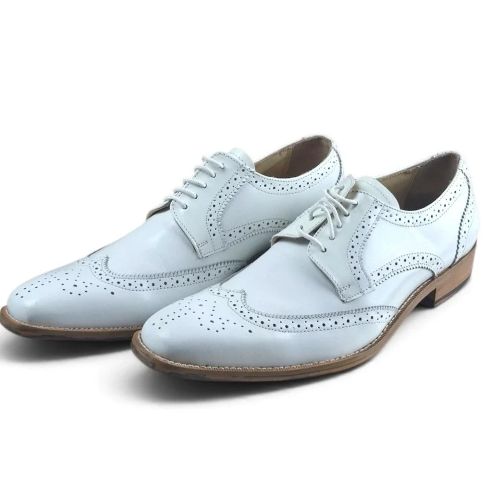 Giorgio Brutini Wingtip Oxford Mens 9.5‎ White NWOT Leather Brogue Dress Shoes